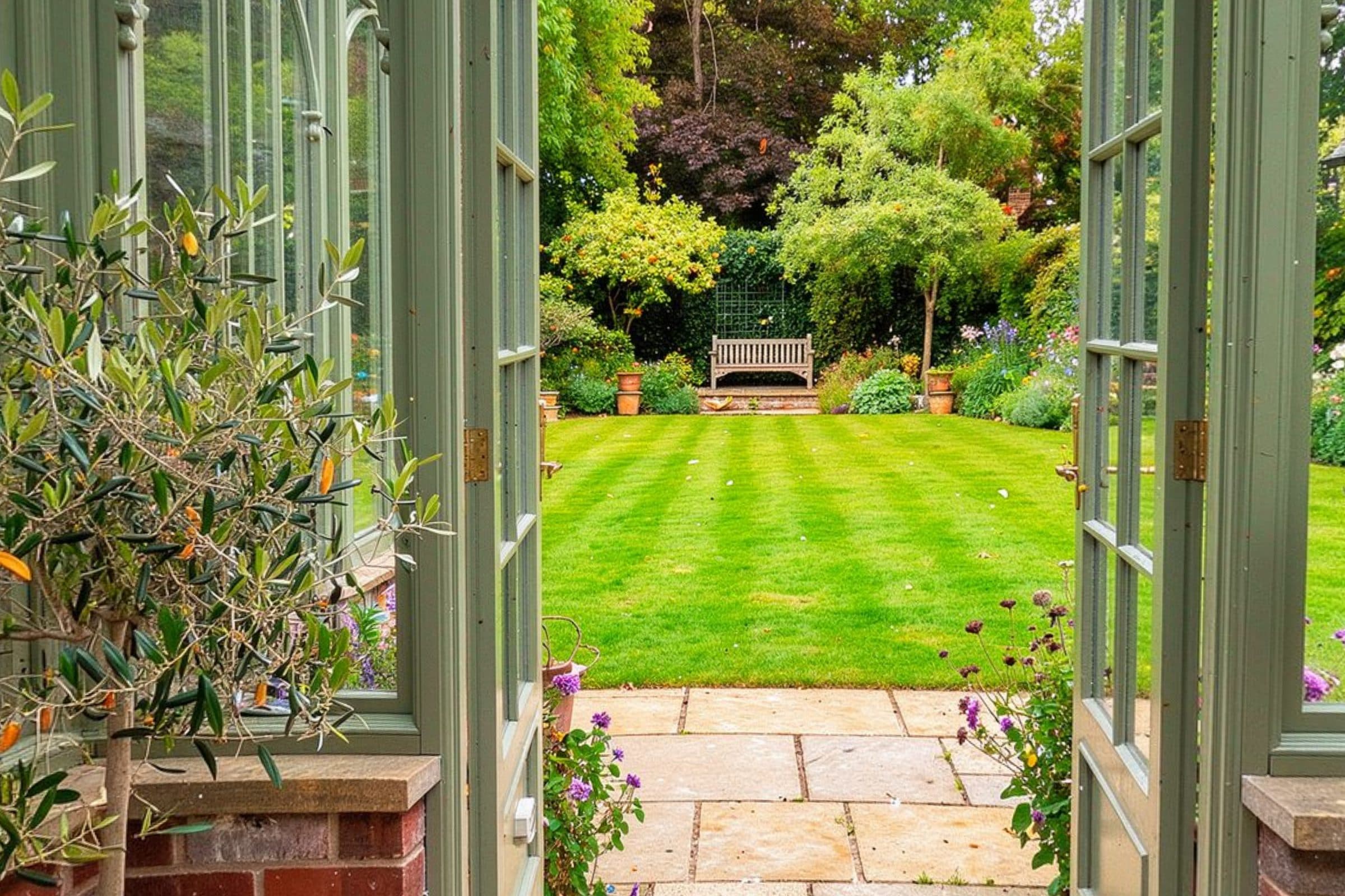 View from the orangery doors across the lawn