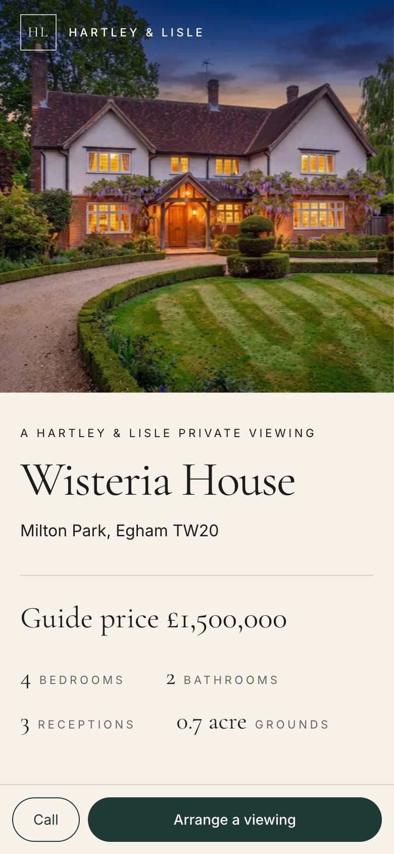 Wisteria House property page on a phone