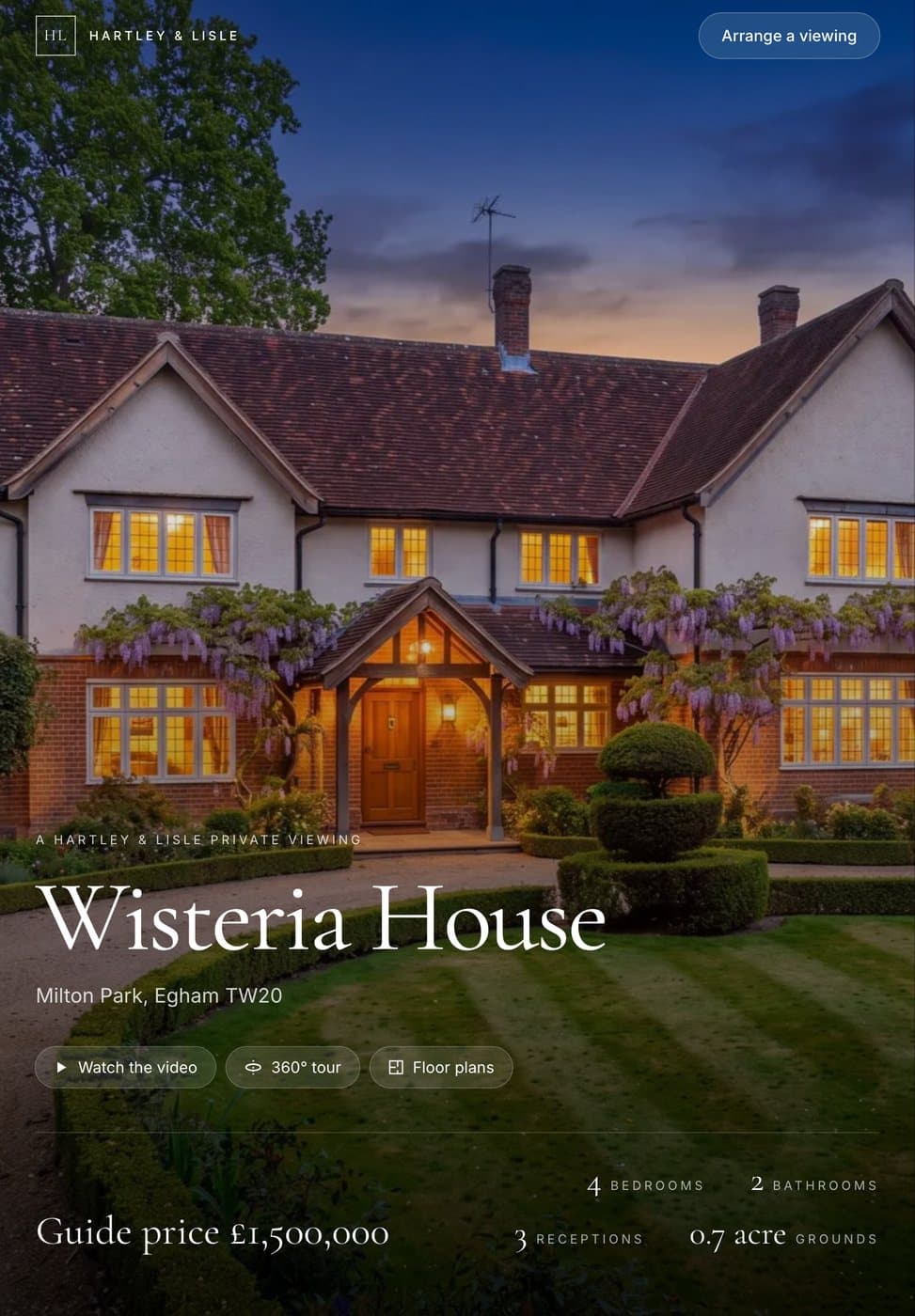 Wisteria House property page on a tablet